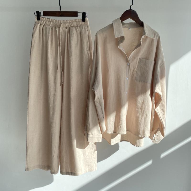 Linen Pant Wide - Women Cotton Linen 2 Piece Set