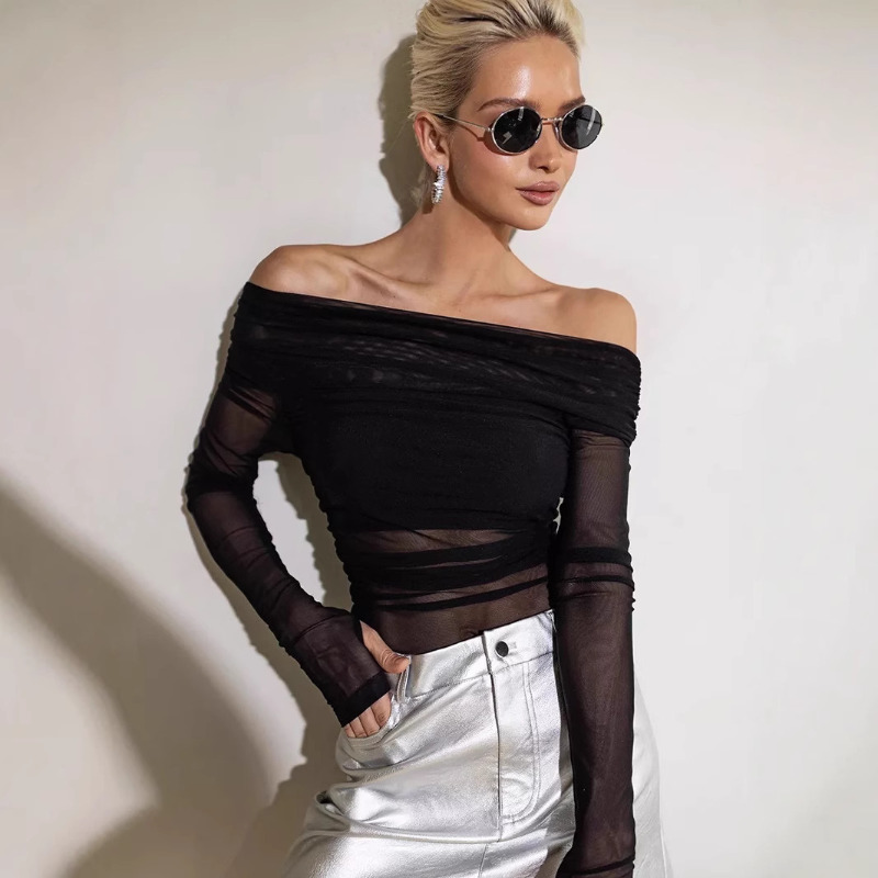 Women  Mesh Off Shoulder Top S – обзор и цена Blouse Off Shoulder