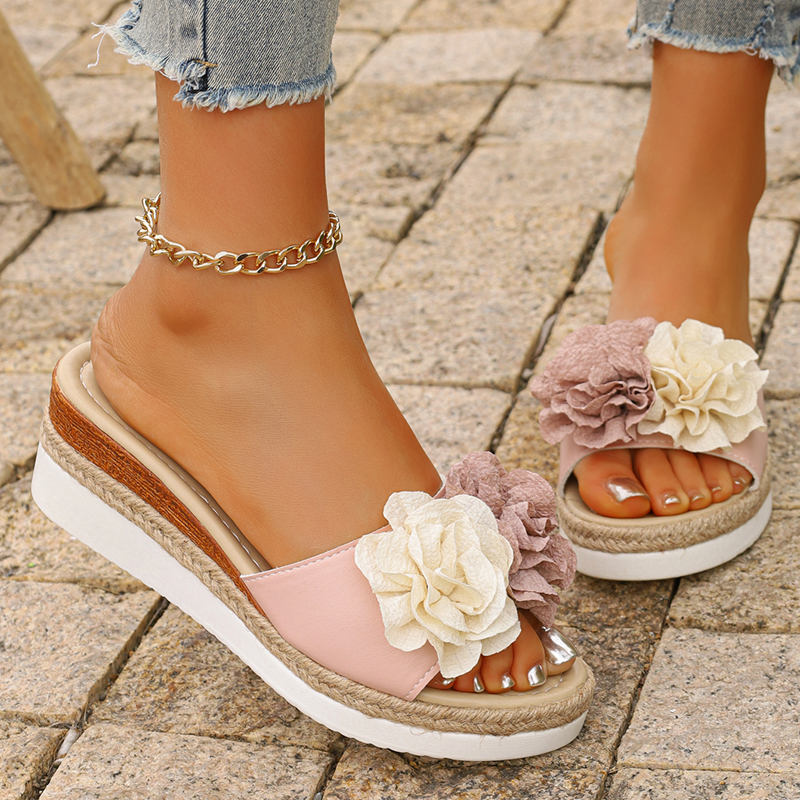 Women's Pink Flower Decor Plat – обзор и цена Wedge Espadrille Women
