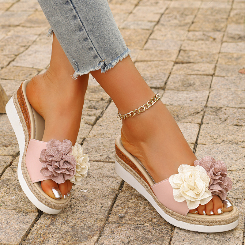 Women's Pink Flower Decor Plat – обзор и цена Wedge Espadrille Women