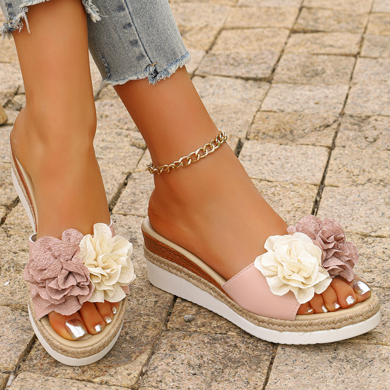 Women's Pink Flower Decor Plat – обзор и цена Wedge Espadrille Women