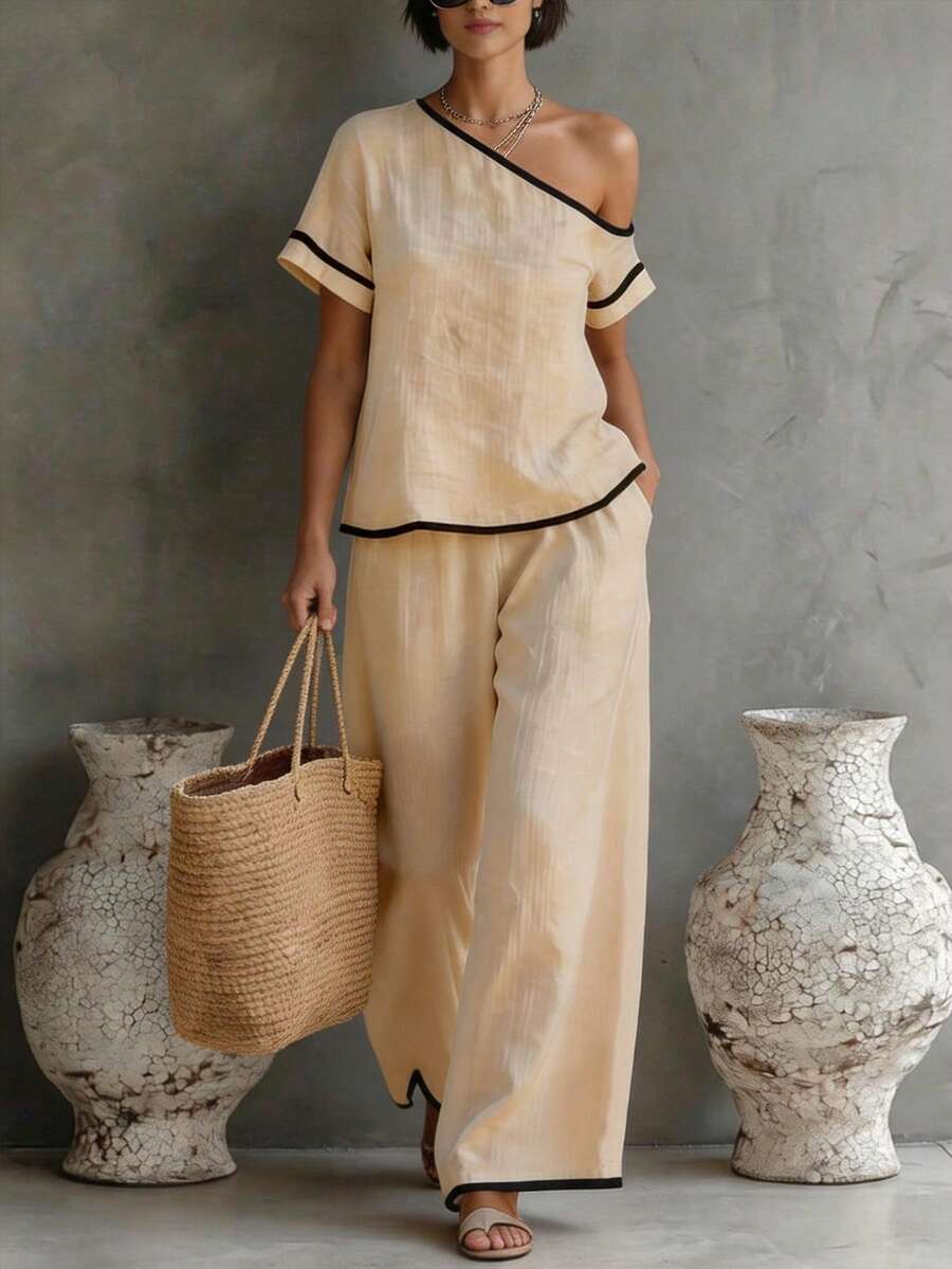 Womens Beige Asymmetric Top An – обзор и цена Linen Pant Wide