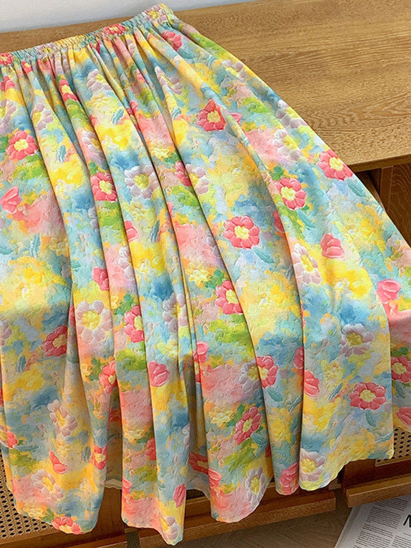 Retro Artistic Large Size A-Li – обзор и цена Midi Skirt Floral