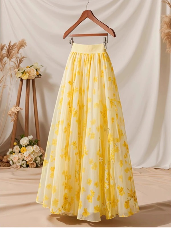 Summer 2026 High Waist Yellow  – обзор и цена Midi Skirt Floral