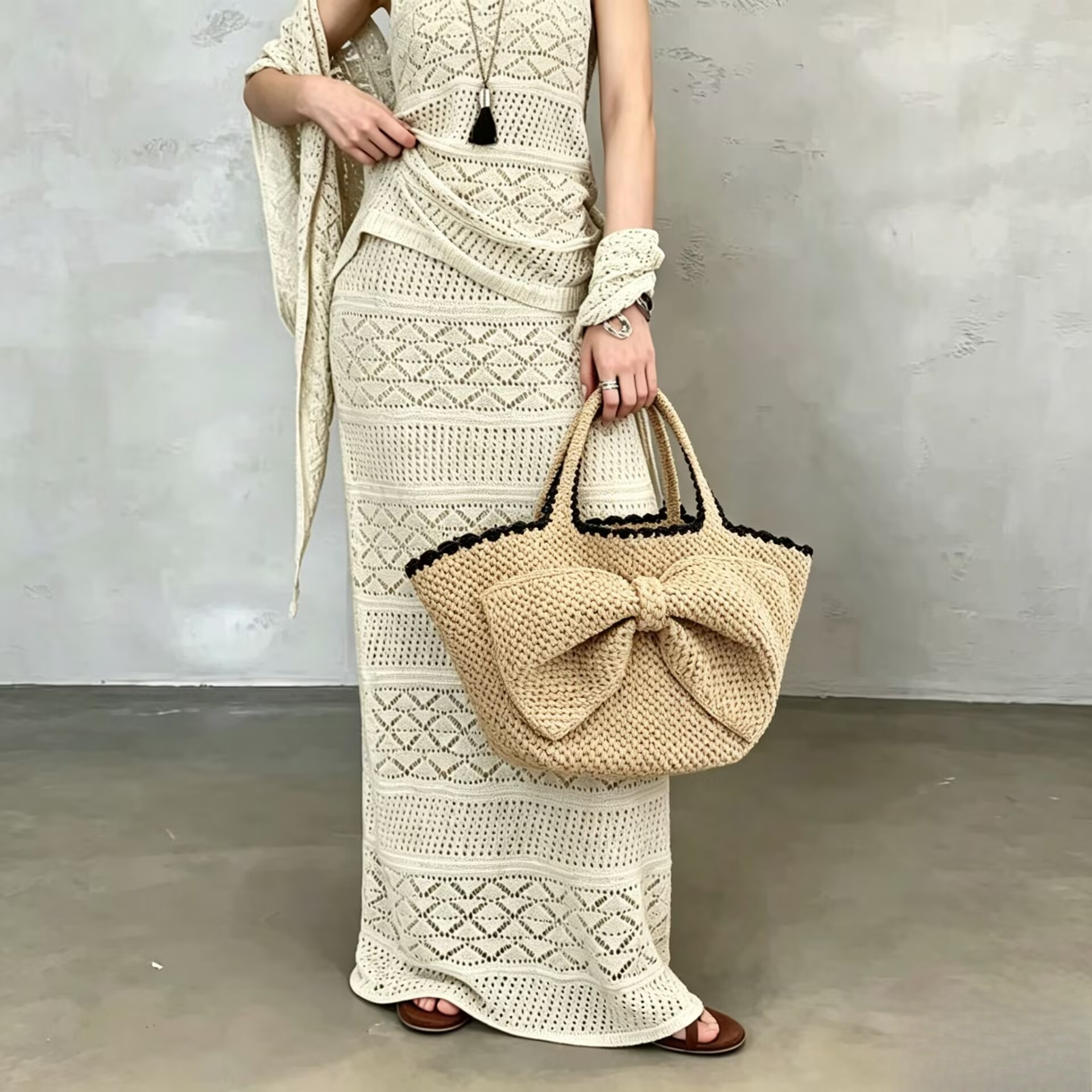 NEW raffia bow crochet handwov – обзор и цена Crochet Bag Raffia