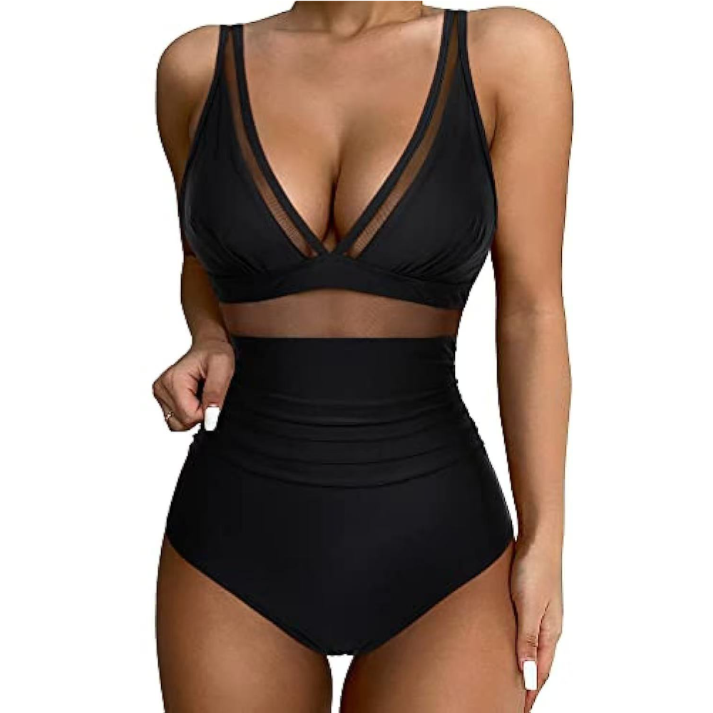 Women Deep V Mesh Cutout One P – обзор и цена Swimsuit Bikini Ruched