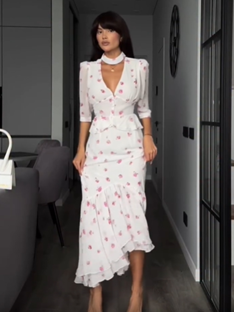 Women White Pink Floral Choker – обзор и цена Romper Floral Print