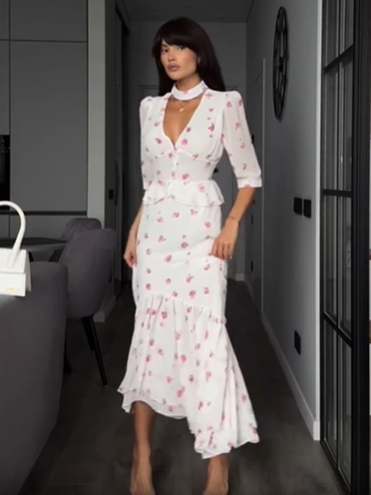 Women White Pink Floral Choker – обзор и цена Romper Floral Print