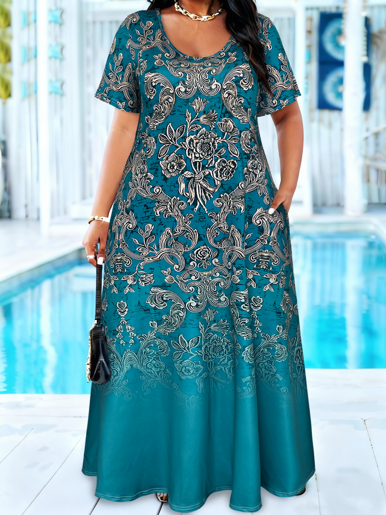 Plus Size Teal Baroque Floral  – обзор и цена Romper Floral Print