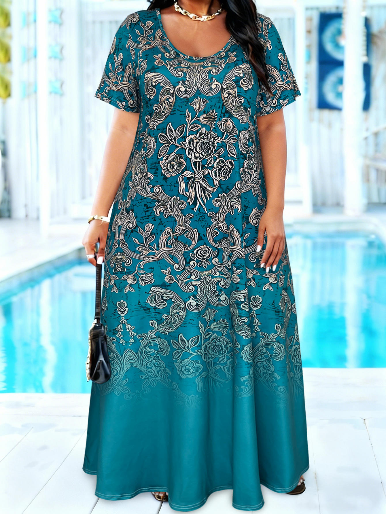 Plus Size Teal Baroque Floral  – обзор и цена Romper Floral Print