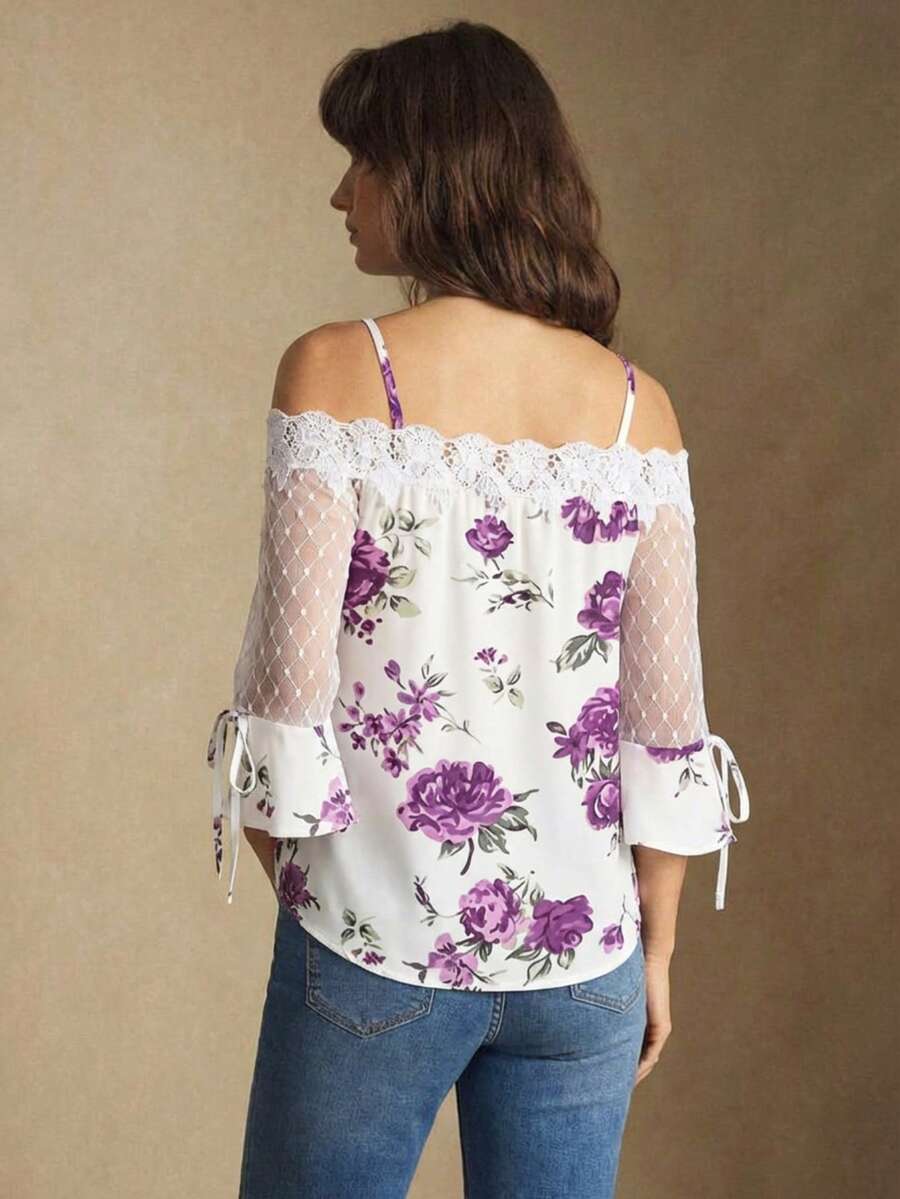 Purple Floral Print Off Should – обзор и цена Blouse Off Shoulder